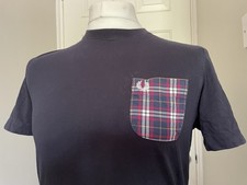 Fred Perry Navy Blue T-shirt With Tartan Breast Pocket Men’s Size Medium