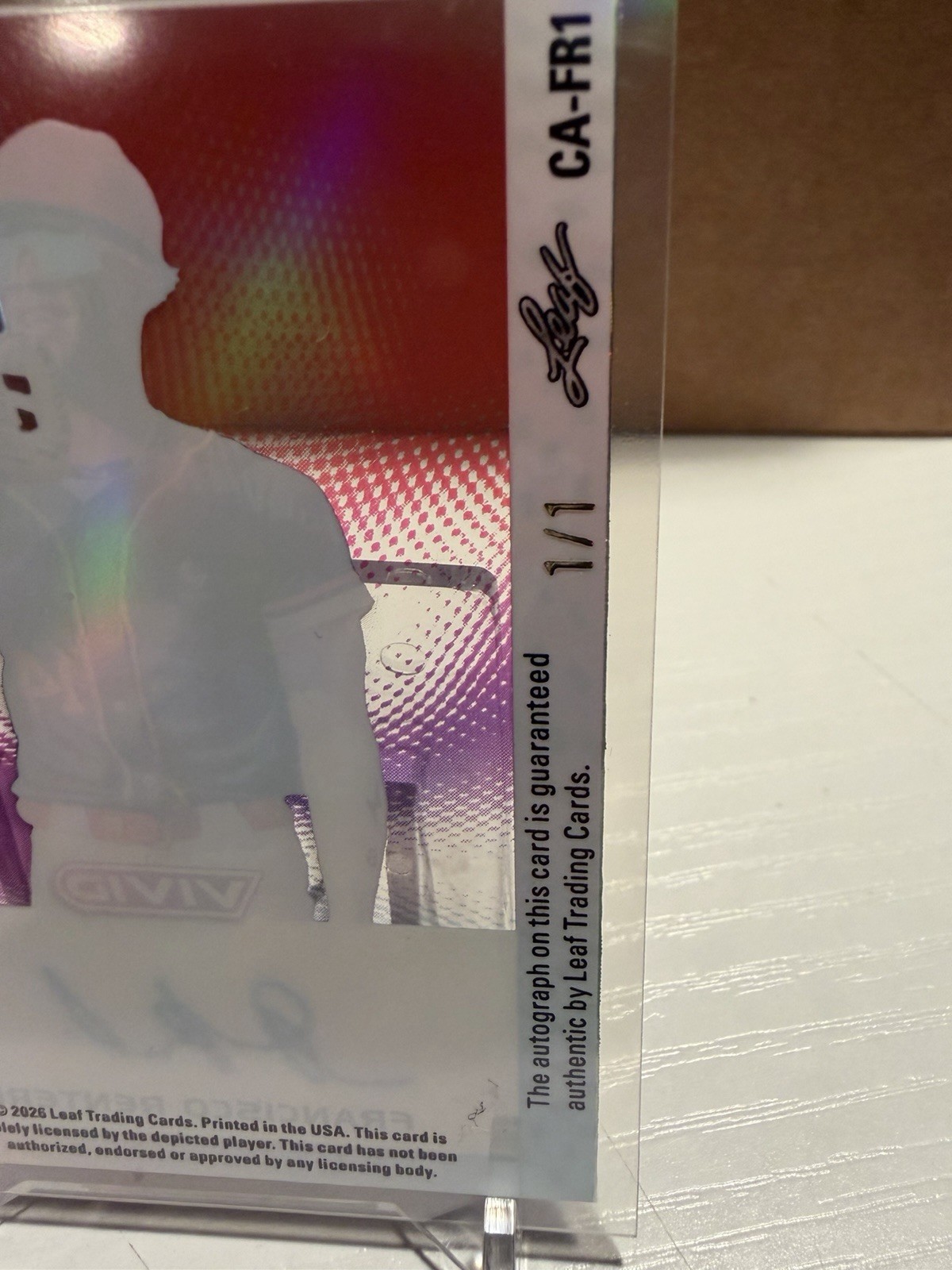 2026 Leaf Vivid Francisco Renteria Clear Auto 1/1 RC SSP Phillies view 3