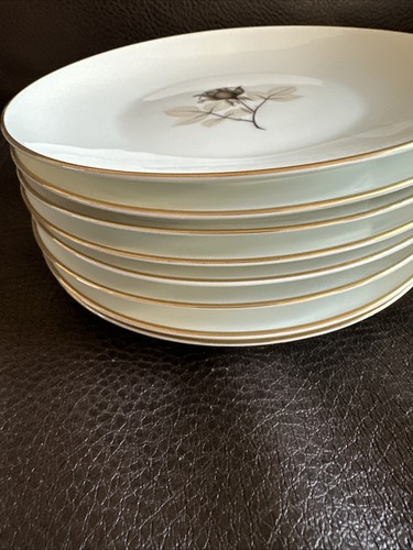 (8) Juego de 5 platos de pan y mantequilla Rosenthal sombra rosa marrón negro con oro 6" - Imagen 2 de 10