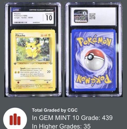 CGC 10 Pikachu 60/64 1st Edition Non-Holo Jungle 1999 Pokémon TCG WOTC Gem Mint