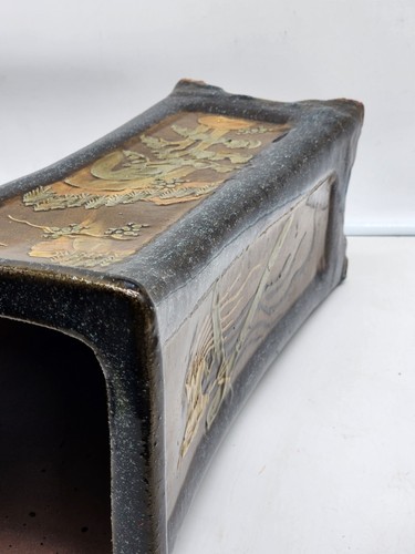 Vintage 17" Glazed Brown ORIENTAL Terra Cotta Planter/Umbrella Holder 12 lbs - Picture 7 of 8