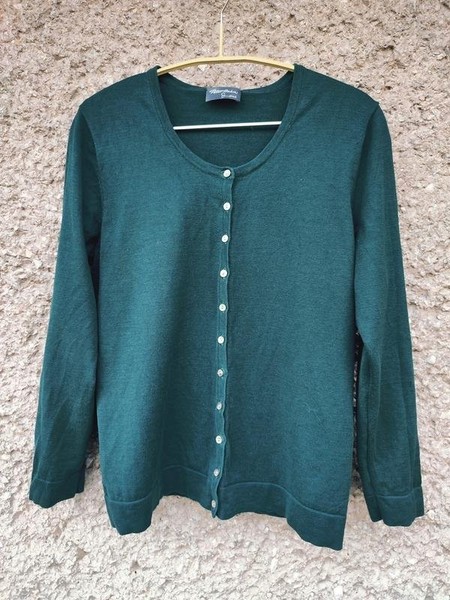 Women Peter Hahn Sweater Green Cotton 40 / L / 48 #C7ZR