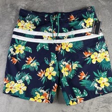 ROUNDTREEE  YORKE BIG MAN Swim Trunks 1XB Blue Floral Hawaiian Shorts New