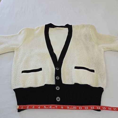 Vintage 50er 60er Fleece Strickjacke Pullover E&W Sportbekleidung schwarz-weiß Herren L - Bild 14 von 18