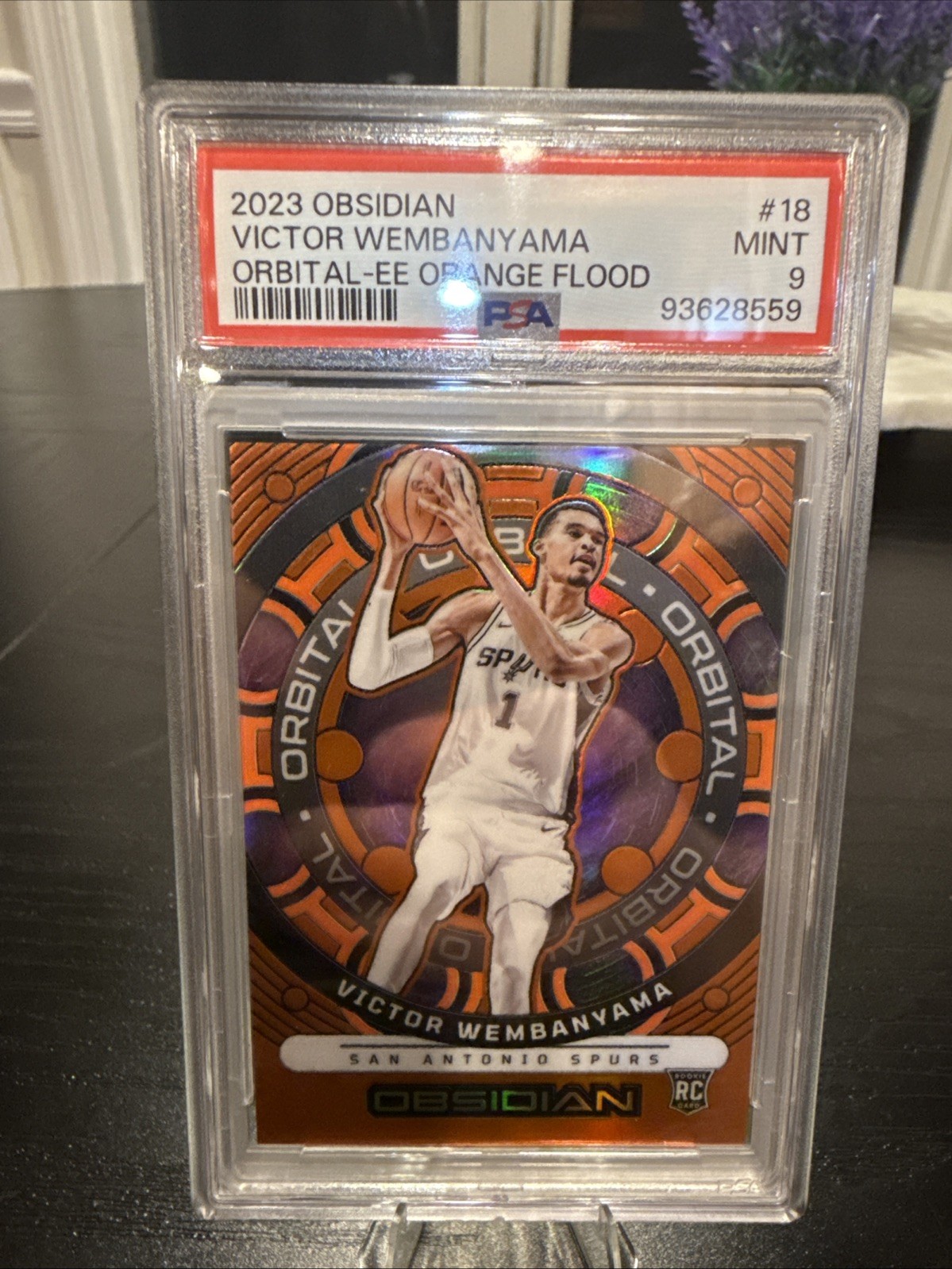 2023 VICTOR WEMBANYAMA RC /75 PSA 9 PANINI OBSIDIAN ORBITAL EE ORANGE FLOOD #18