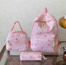3Pcs Bow Print Backpack Set Girls School Bag Crossbody Purse Pencil Case