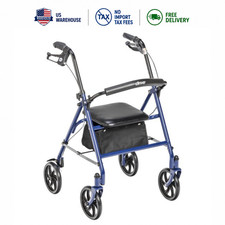 Drive Medical 4-Wheel Rollator Rolling Walker with Seat  Backrest Blue 300lbs