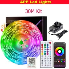 RGB LED Strip Lights Colour Changing Tape Cabinet Kitchen TV Lighting 5-30M UK