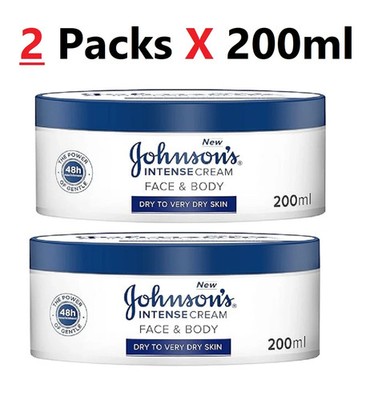 2 X Johnson's Intense Cream Face & Body Dry to Very Dry Skin 200ml Vitamin E