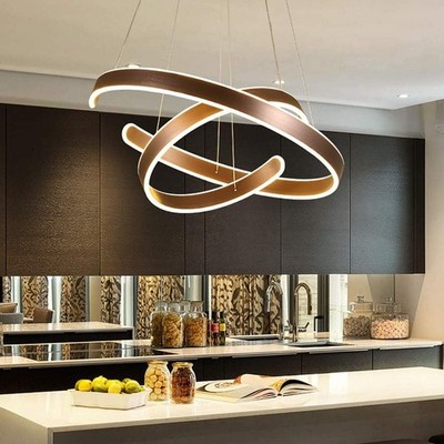 Moderne LED Pendelleuchte 2 Ringe Kaffeefarben Decken Kronleuchter 70W Aluminium