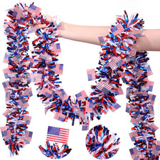 50FT 4Th of July Patriotic Decor Tinsel Garland Decorations, Red White and Blue