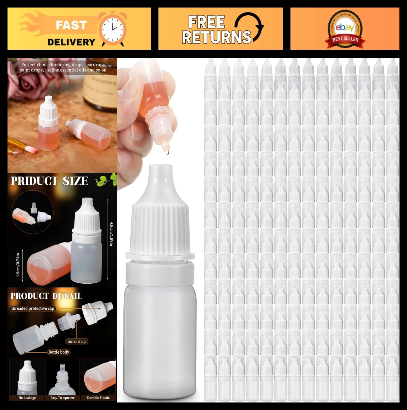 400 Pcs 5ml Plastic Dropper Bottles - Mini Squeeze Containers for Essential Oils