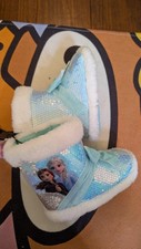 Disney Frozen II Anna  Elsa Girls Slipper Boots 7-8 Glitter Blue Snowflake NEW
