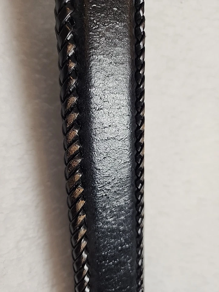 复古 Larry Mahan 西部黑色皮革腰带带银色扣,尺寸 42,编织 — 第 3/4 张图片