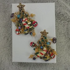 Lunch at the Ritz Earrings Christmas Tree Signed Clip On
