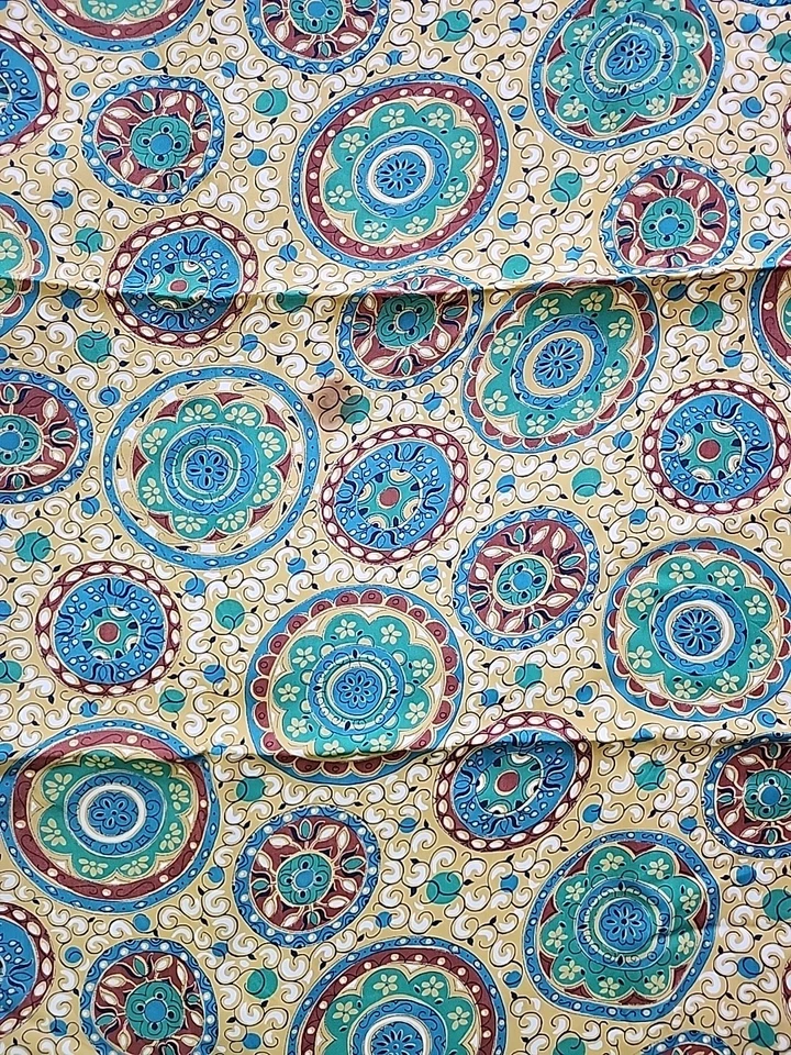 50s 60s Medallions Circles Silky Viscose Rayon Flowy Fabric 38"w X 1.7yds - Image 2 of 4