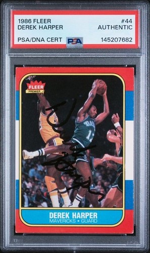 1986 Fleer Basketball Card #44 Derek Harper Signed Auto Graded PSA Authentic