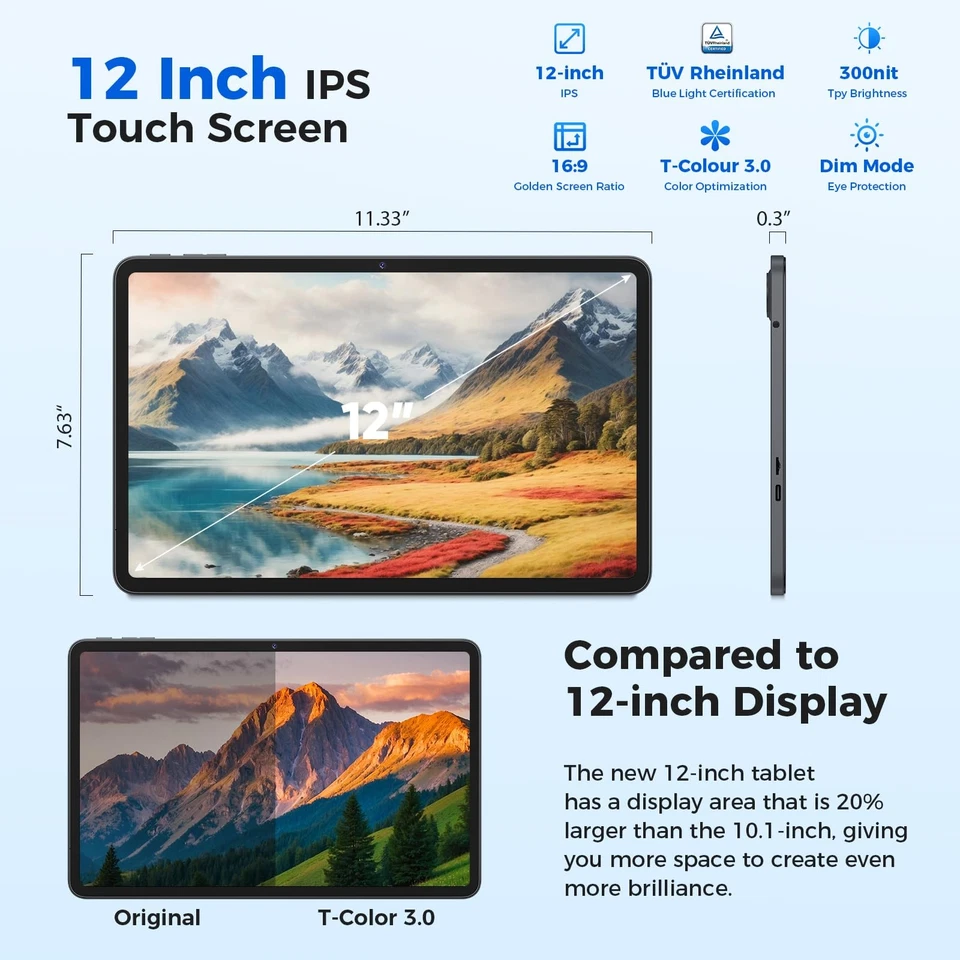 Tablet 12 inch Android 15 Tablets, 24GB(8+16)RAM+256 Storage(Expand to 1TB), ... - Image 2 of 4