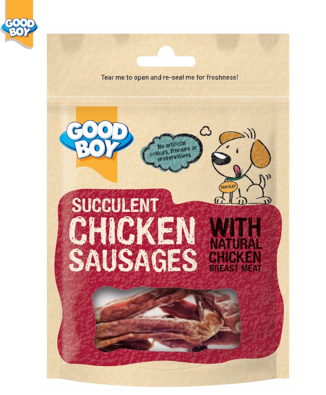 GOOD BOY SUCCULENT CHICKEN SAUSAGES NATURAL CHICKEN DOG PUPPY CHEW TREATS 75G