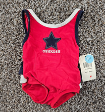 Vintage Oshkosh Baby Girls Sz 3-6M One Piece Swimsuit Red Blue Star Print NEW