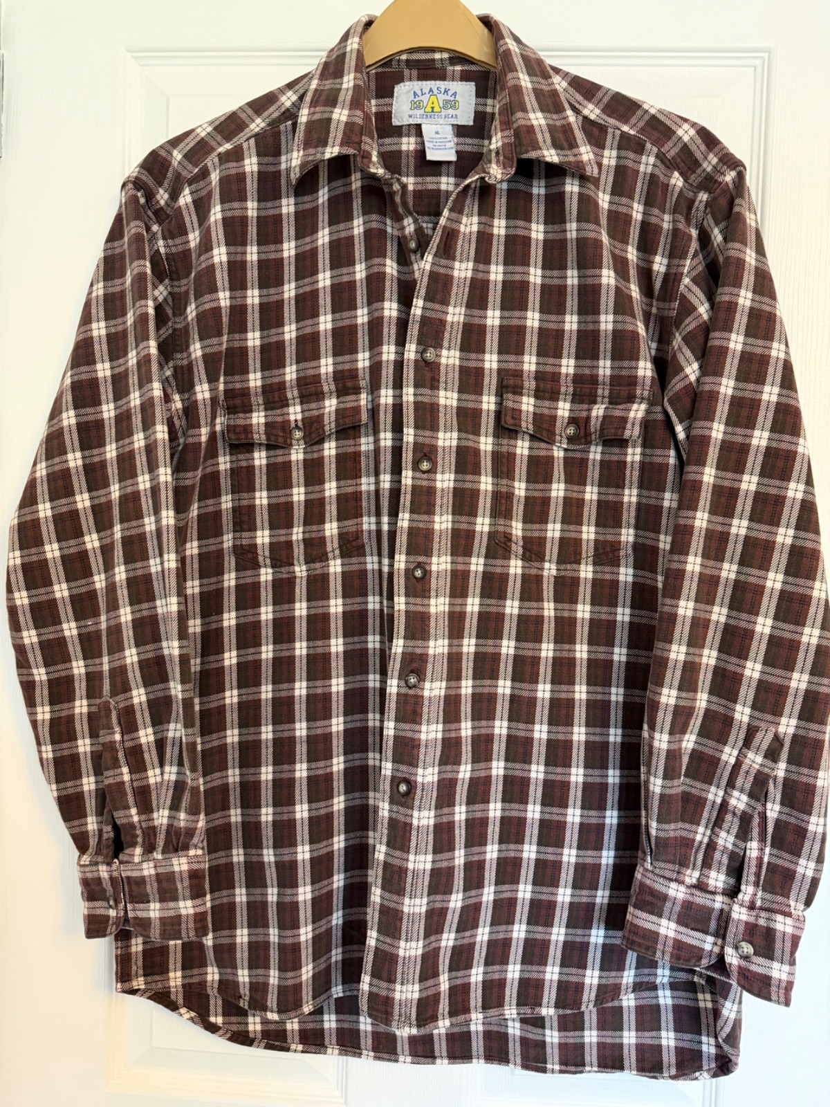 Vintage Alaska 1959 Wilderness Men’s XL Brown Plaid Flannel Shirt 100% Cotton