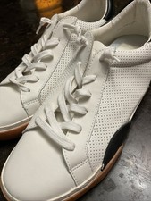 Dolce Vita Women's Zina Low Top Leather Sneakers White Black Metallic Silver 10