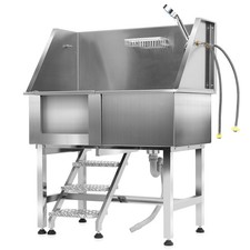 38" Pet Grooming Bath Tub Dog Cat w/ Stairs Wash Station 304 Stainless Steel