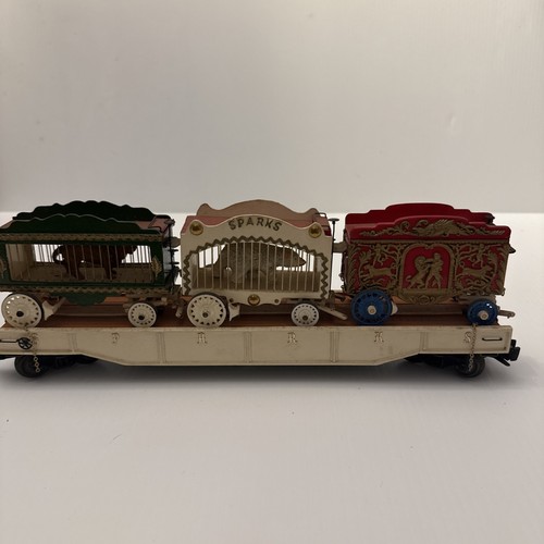 Vintage O Gauge , Wardie J Sparks Circus , Flat Car With Three Wagons