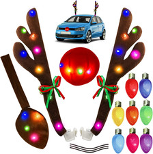 Reindeer Antlers for Cars, Christmas Reindeer Antlers Car Decoration Kit with Co