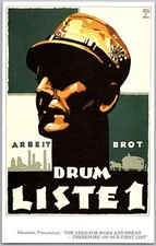 Postcard Military Figure Poster Advocating Work and Bread 1930s
