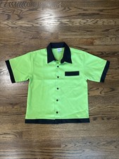 Youth Medium Neon Green Vintage Style bowling shirt ZZZ063