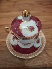 Rare Limoges Porcelain Lidded Cup & Saucer Set. Never Used. Made In France