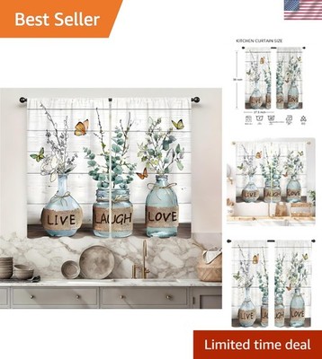 Eucalyptus Kitchen Curtains Set of 2 - 27.5W x 39L Blackout Rod Pocket Drapes