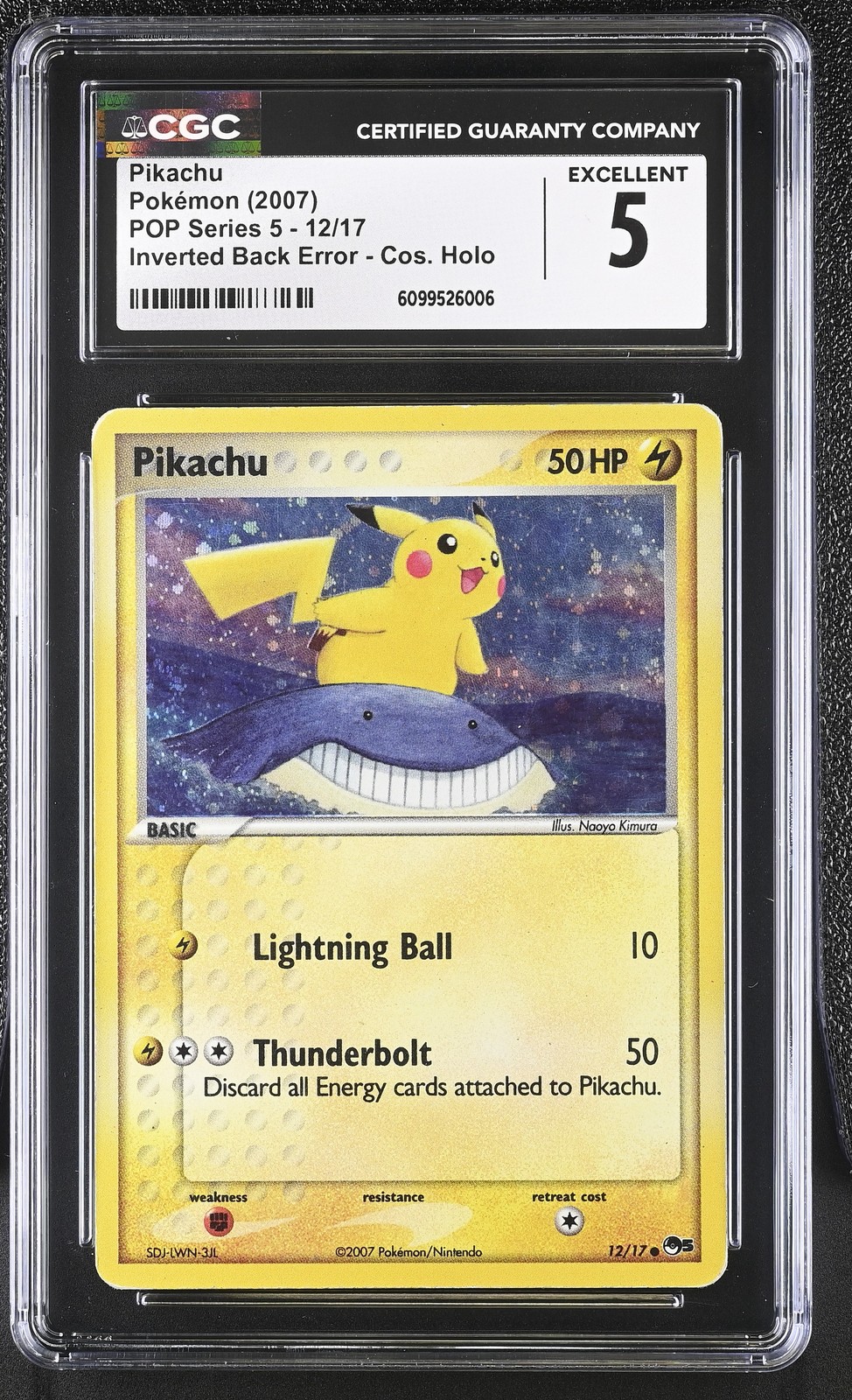 CGC 5 Pikachu 12/17 POP Series 5 Inverted Back Error Holo Pokemon Card