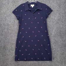 Talbots Polo Dress Womens S Small Blue Flamingo Embroidered AOP All Over