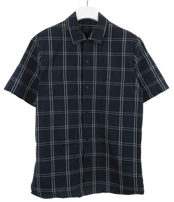 COS Mens Shirt Size L Black Short Sleeve Check Look Chest Pocket Button Down