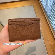 NWT Coach Card Case With Money Clip In Leather CCF97 Gunmetal/Saddle
