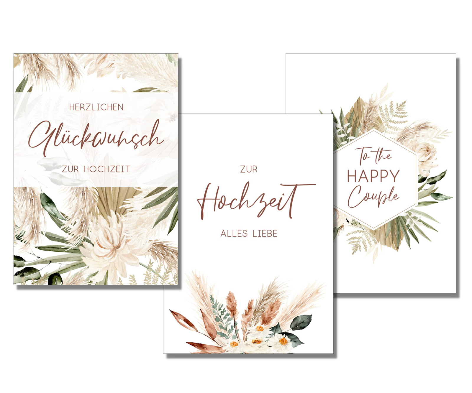 Set di 3 biglietti di auguri per matrimonio pieghevoli con buste, carta (l0i)