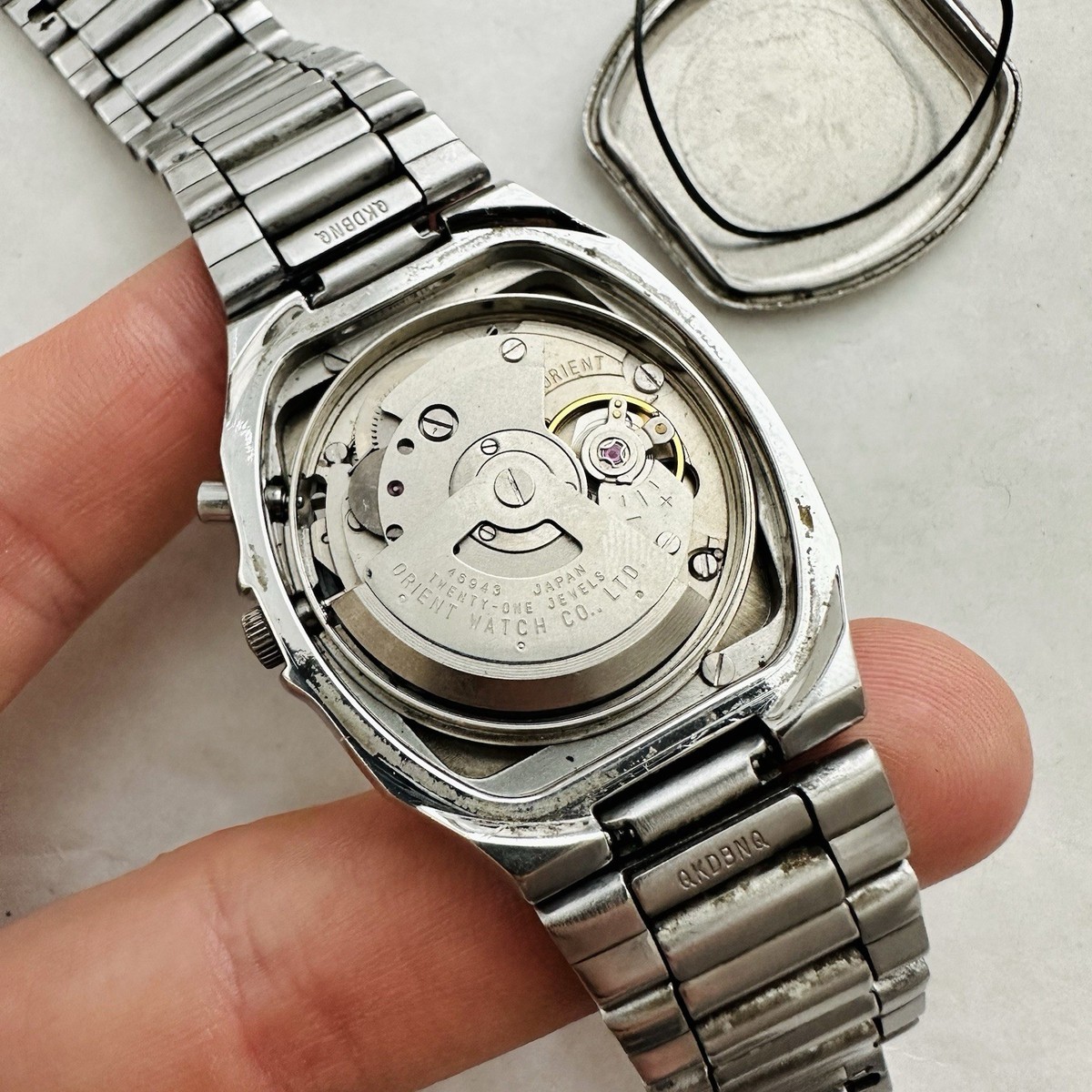 RARE ORIENT 46943 EMAS-CO Crystal Square Automatic Japan Vtg Men's