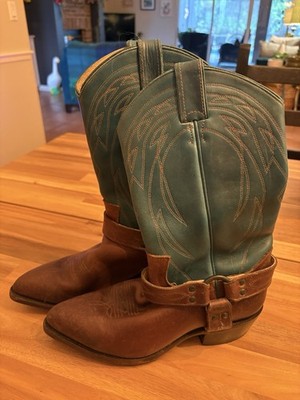 Frye Women s Billy Harness Cowboy Boots Teal Brown Leather Size 9B