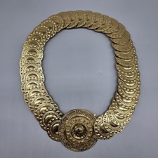 VTG Waist Belt Gold Tone Metal Elastic Stretch Round Medallion Coin Concho S/M/L