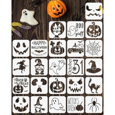 24 PCS Small Halloween Stencils for Painting on Wood, 3x3 inch Reusable