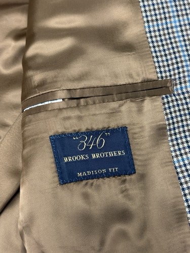 Brooks Brothers 346 Madison Fit Blazer Mens Size 40L Houndstooth Wool Brown Blue - Picture 4 of 12