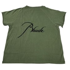 Rhude Raglan Logo Tee Olive Green Mens XS Script Logo Made in USA Streetwear