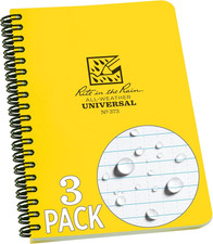 Weatherproof Side Spiral Notebook, 4.625" X 7", Yellow Cover, Universal Pattern,