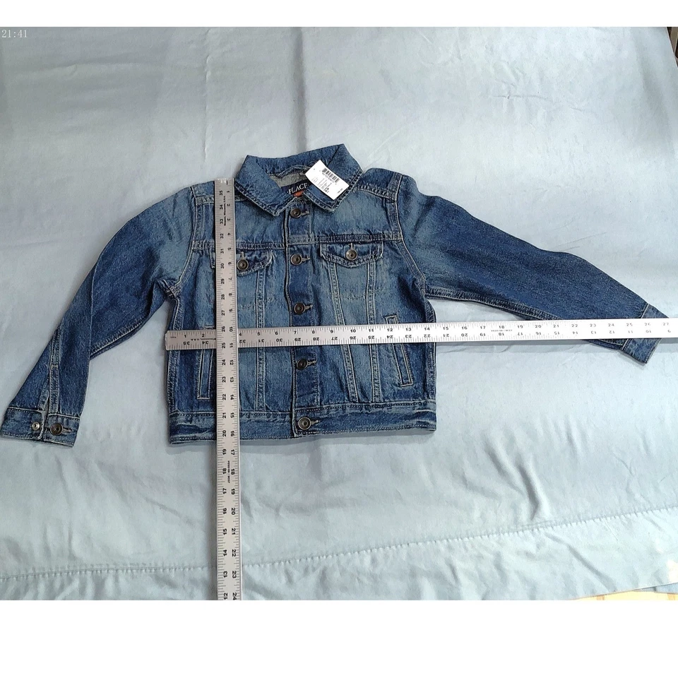 Chaqueta Jean The Childrens Place Girls M 7/8 Denim Bolsillos Botón Azul Escuela Nueva con Etiquetas Foto 2 de 4