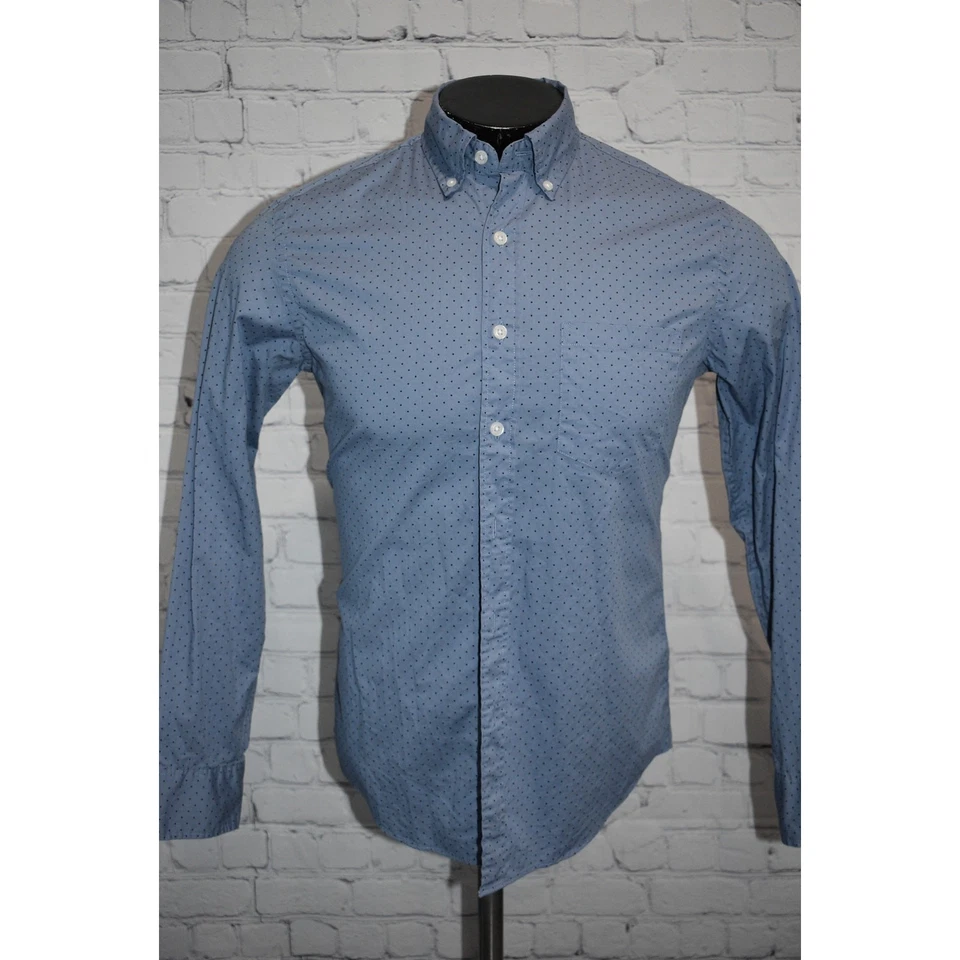 J Crew Dress Shirt Mens Size Small Flex Washed Untucked Slim Fit Blue Polka Dots - Image 2 of 4