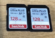 SanDisk Ultra PLUS 128GB SDXC UHS-1 Memory Card 130MB/s Class 10- LOT OF 2