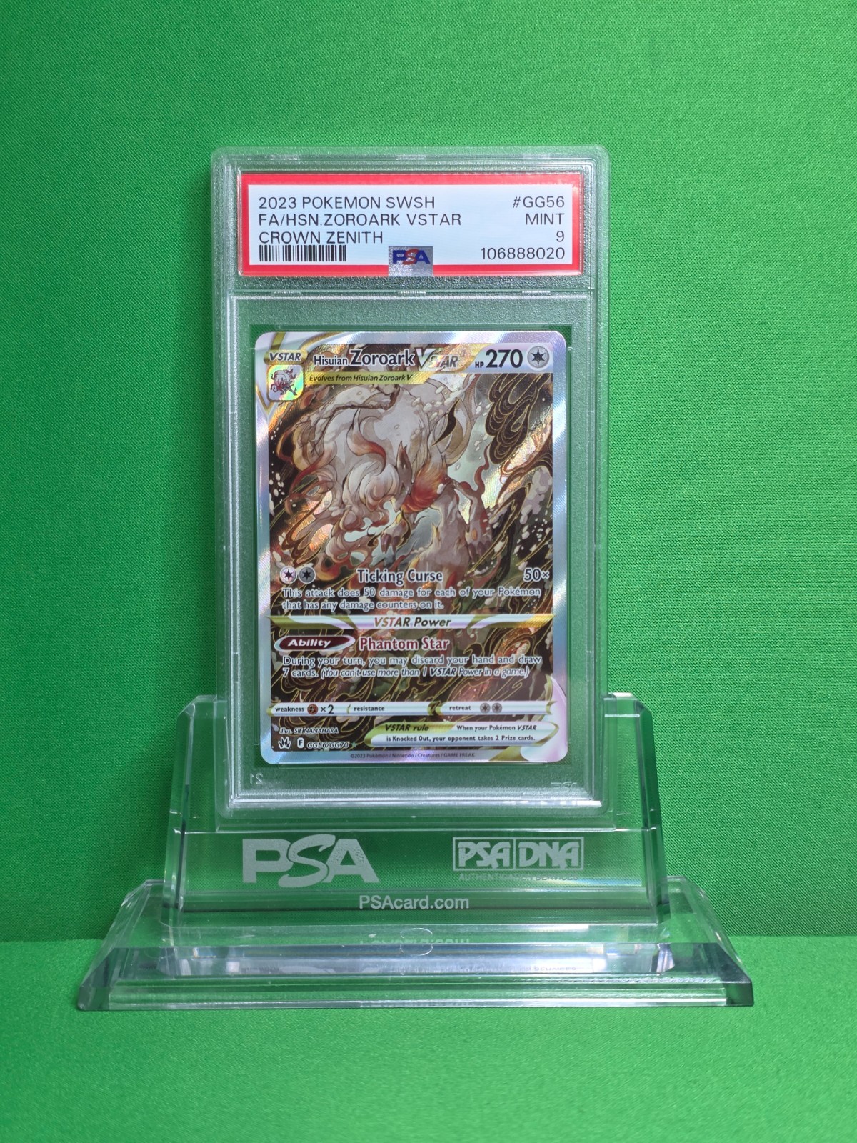 POKEMON 2023 CROWN ZENITH HISUIAN ZOROARK VSTAR FULL ART GG56 PSA 9