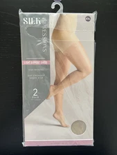 SILK IMPRESSIONS Pantyhose 2 Pair XXL BEIGE 20 Denier High Waisted Light Support